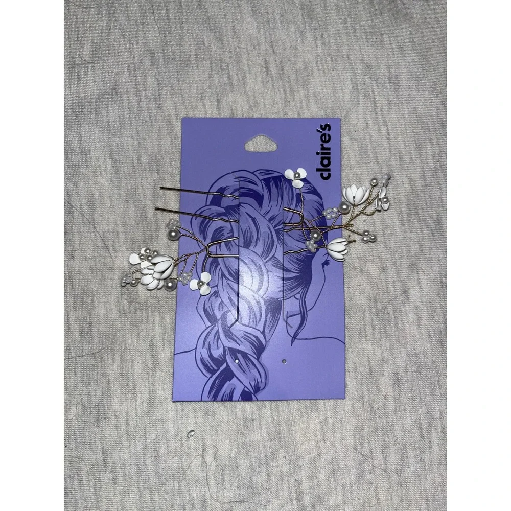 Claire's White Flower Pearl Hair Pins Accessories‎ Bridal Wedding Hairpiece